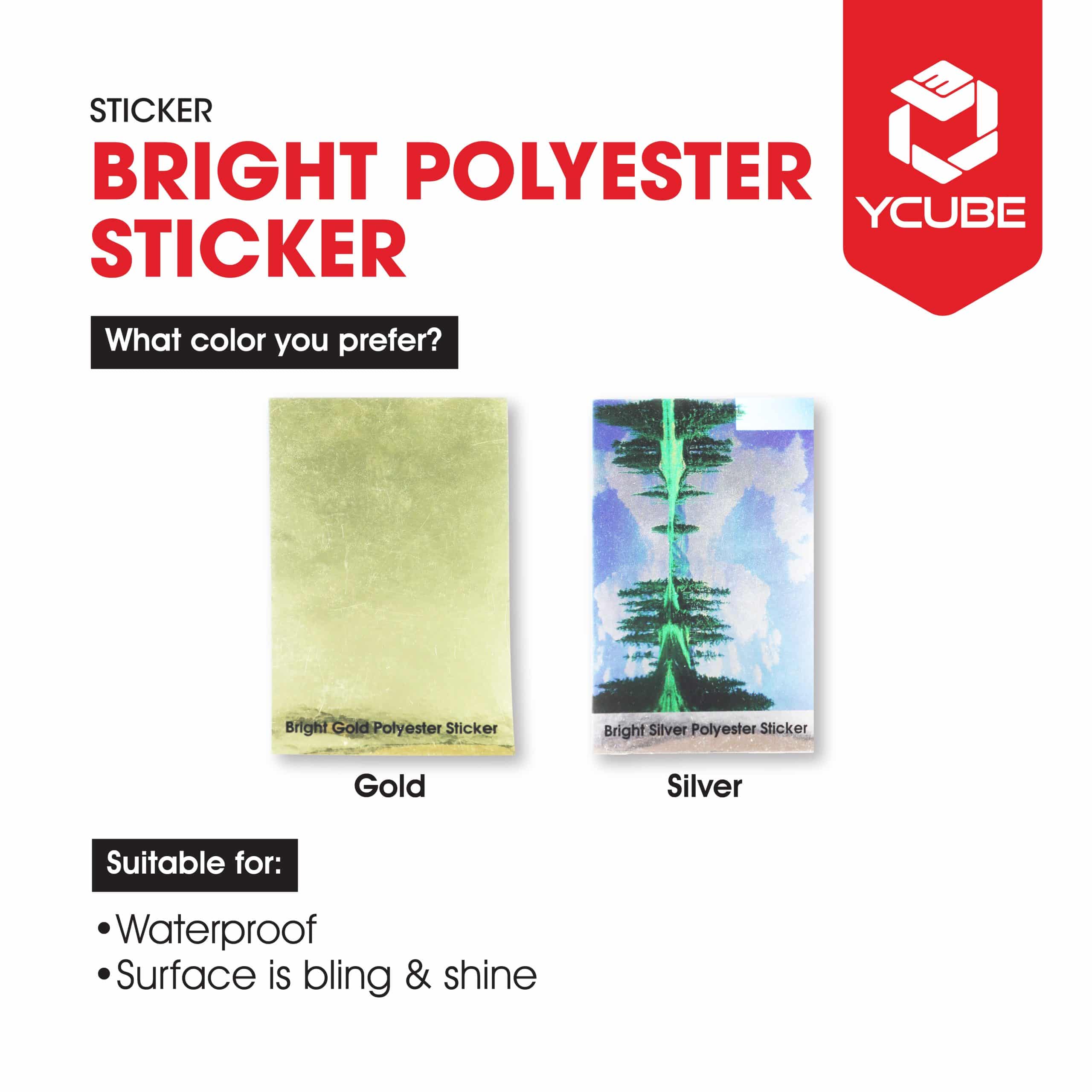 Bright Silver Polyester & Sticker